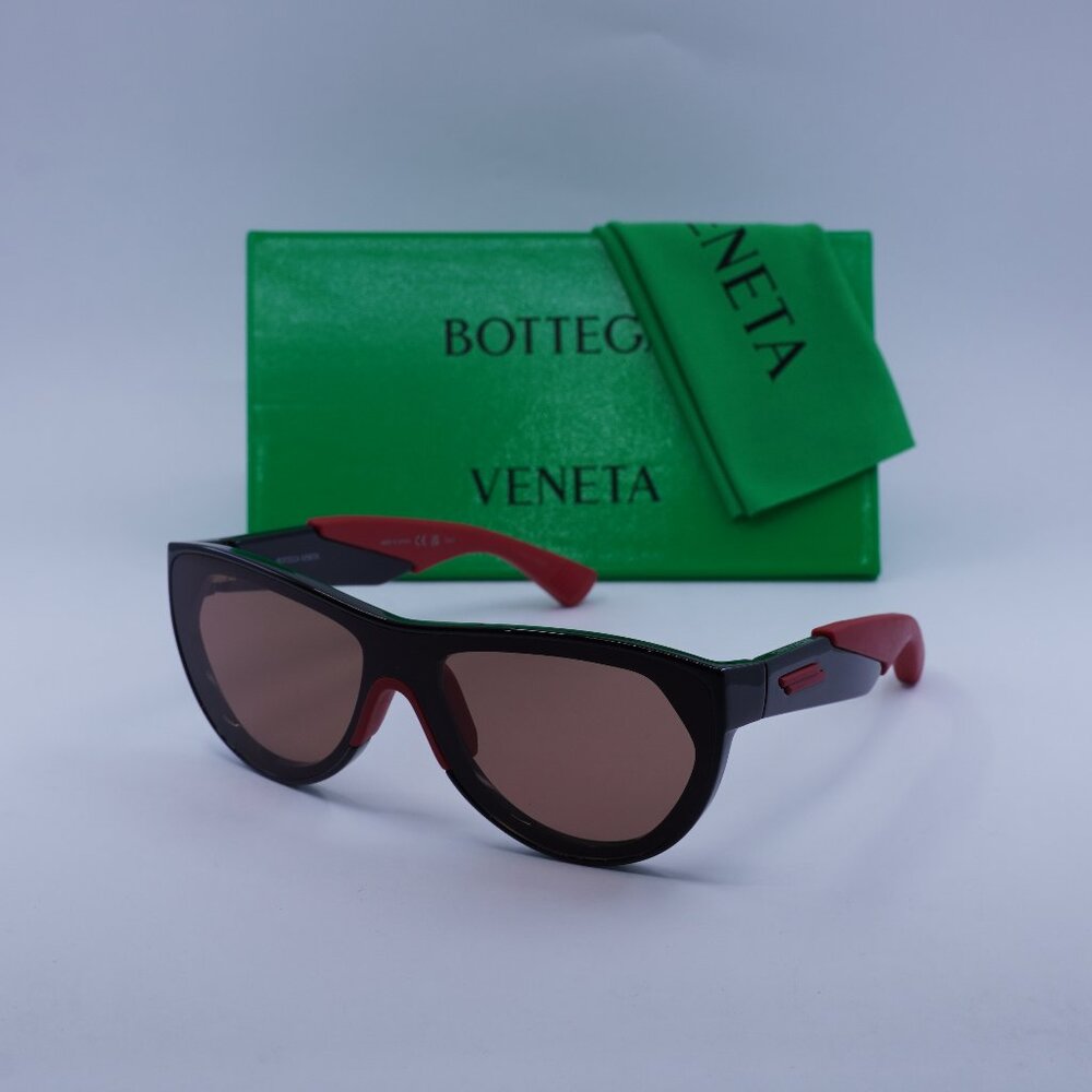 Bottega Veneta BV1234S 004 Shield Sunglasses - Shiny Black Red \ Red